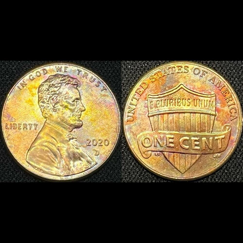 Lincoln One Cent 2020-D Synthesized Rainbow Toning Handmade Collection Coin #3